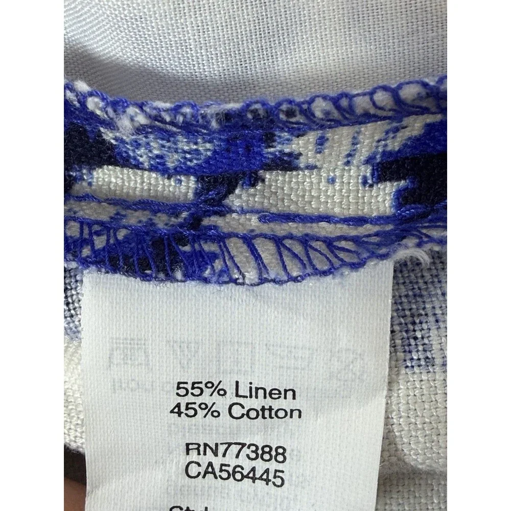 J Crew Women Boardwalk Elastic Pull On Shorts  Geometrc Multi Blue LINEN BLEND 2